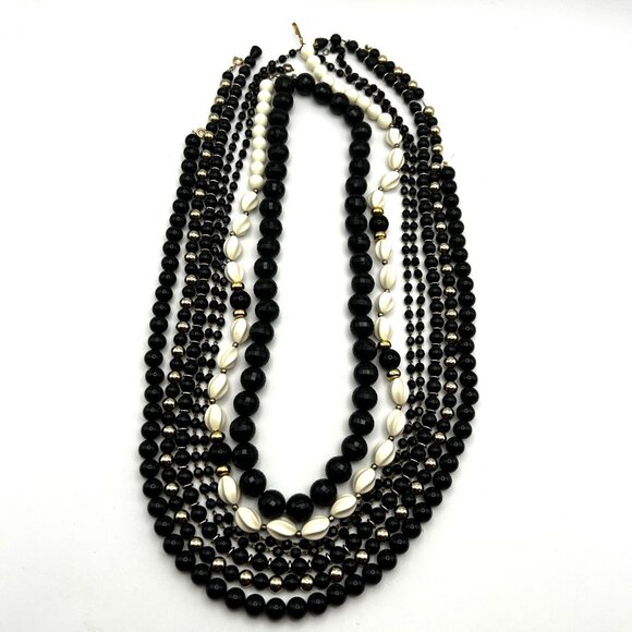 Vintage Black White Gold Beaded Necklace Lot 6 Wear Resell Craft - Picture 5 of 10